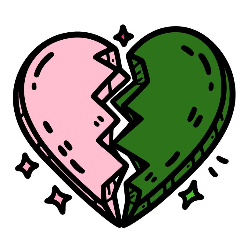 split in half heart