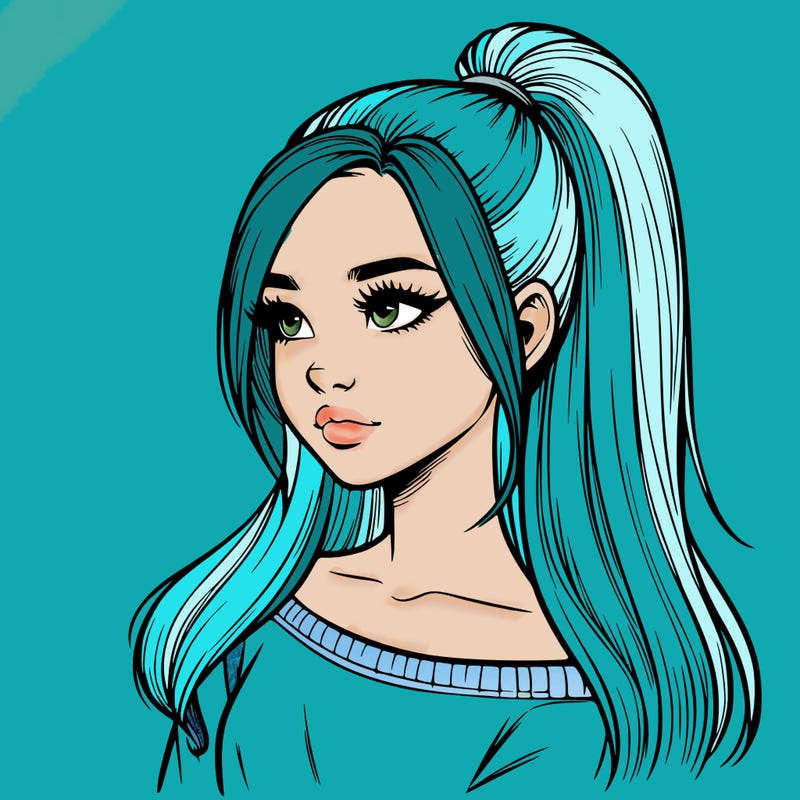 realistic girl with a high ponytail