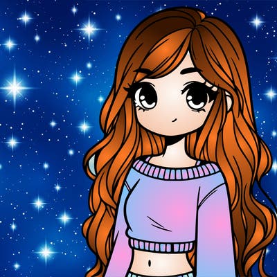 girl with long hair and a crop top with a sweater