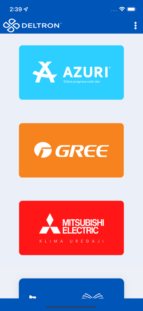 DELTRON Digital - DELTRON Digital mobile app dashboard featuring HVAC brands Azuri Gree and Mitsubishi Electric