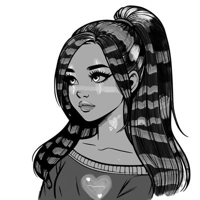 realistic girl with a high ponytail