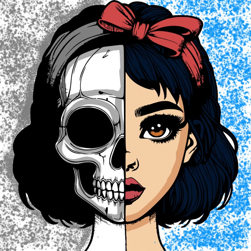 realistic girl with half skull mask