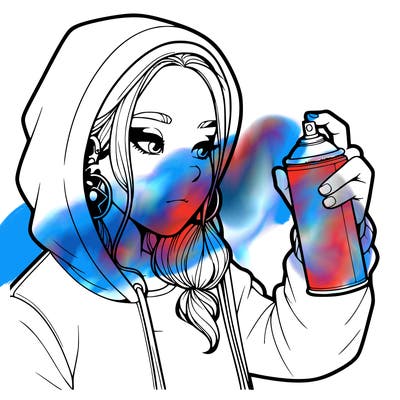 a realistic girl, spray painting