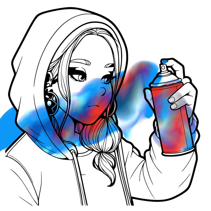 a realistic girl, spray painting