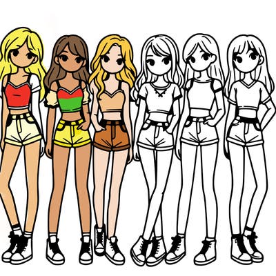 a group of girls wearing crop tops and shorts
