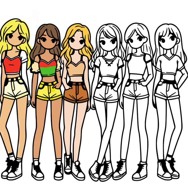a group of girls wearing crop tops and shorts