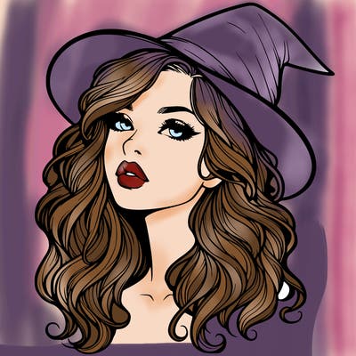 realistic witch girl with wavy hair and lips