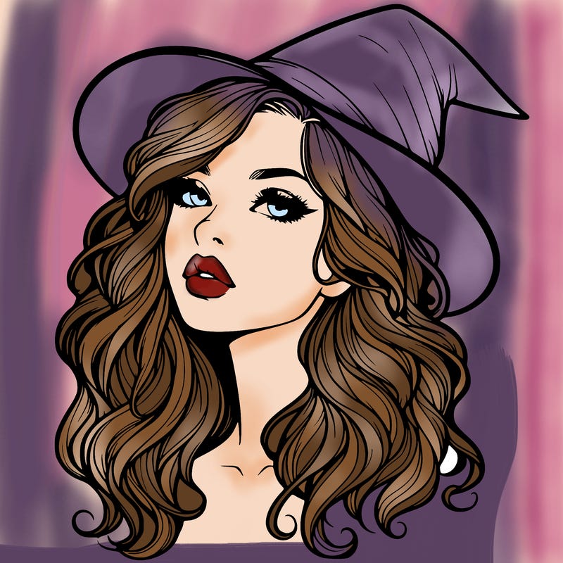 realistic witch girl with wavy hair and lips