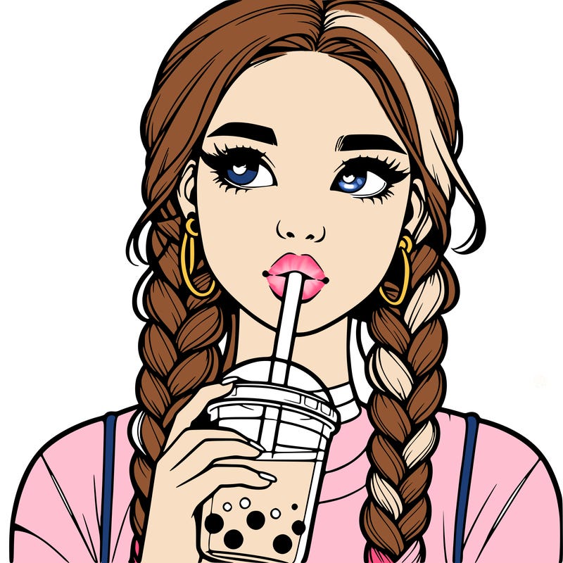 realistic girl with braided hair drinking boba