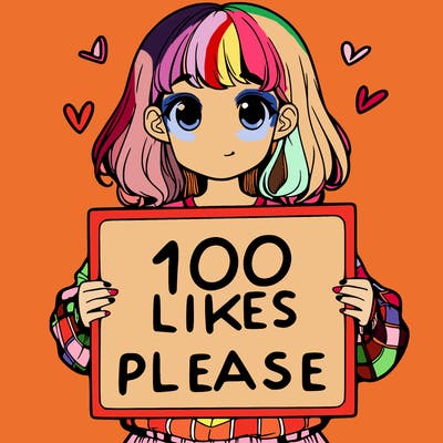 a girl holding a sign saying 100 likes please