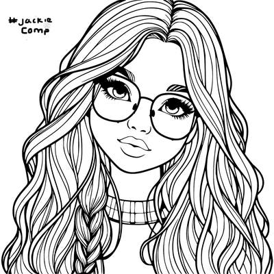 girl with long hair and freckles and glasses realistic