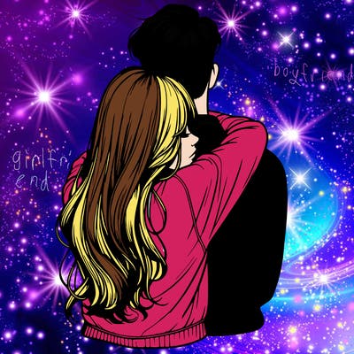 realistic girl hugging boyfriend from back