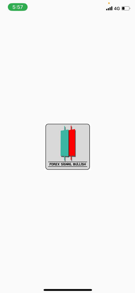 Forex Signal Bullish app splash screen featuring a teal and red candlestick chart icon