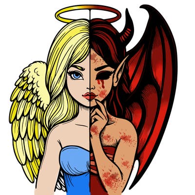 realistic angel half demon