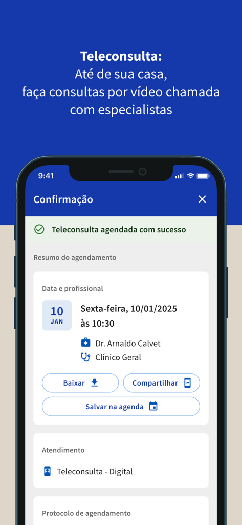 Hapvida Minas Gerais - Tela de confirmação de agendamento de teleconsulta com sucesso no aplicativo Hapvida Minas Gerais