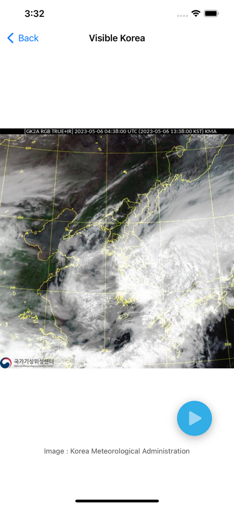 Echtzeit-Satellitenbilder der koreanischen Halbinsel mit Wolkenmustern