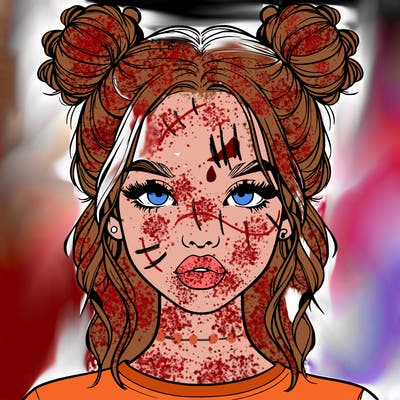 realistic girl with two buns in hair and lips