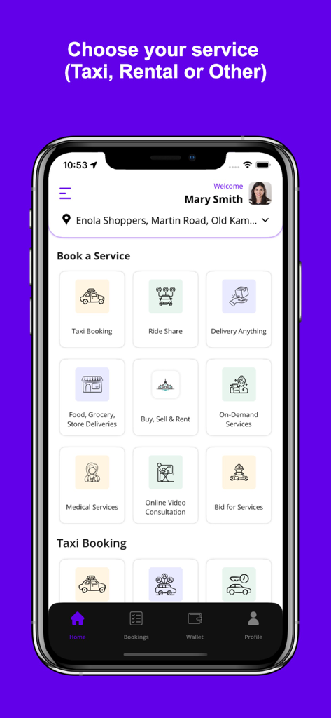 Lyf. - Pantalla de inicio de la super app Lyf con iconos para reservar taxis, comestibles y servicios médicos