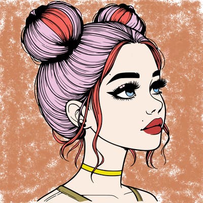 realistic girl with buns on the top of her head