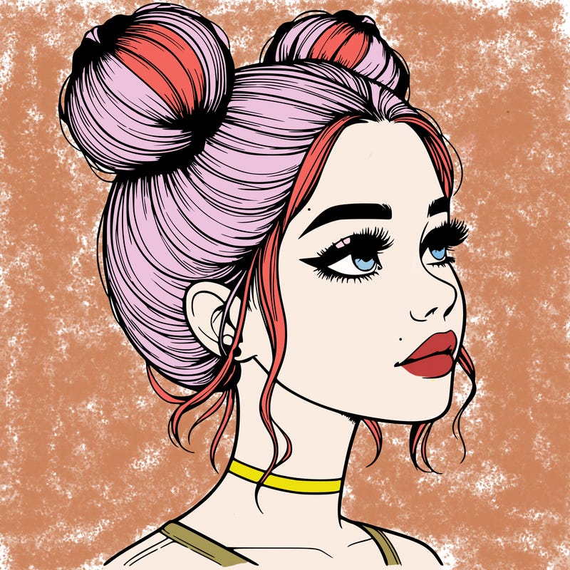 realistic girl with buns on the top of her head