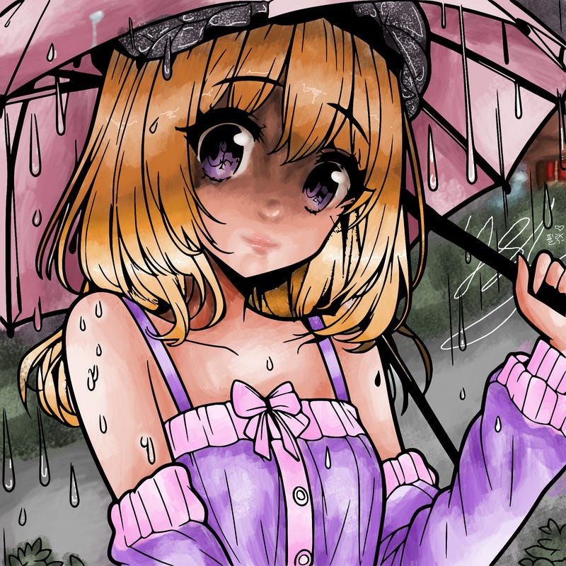 pretty anime girl in the rain