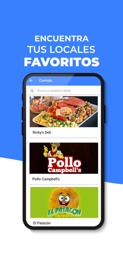 Al Vuelo! - Pide a domicilio - A mobile screen from the Al Vuelo app showing a list of local restaurants for delivery.