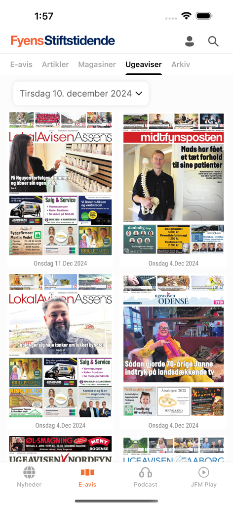 Fyens Stiftstidende - Fyens Stiftstidende app interface displaying local weekly newspaper covers