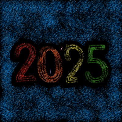 one line scrawled numbers sketch design “2025”