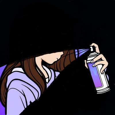 a realistic girl spray painting