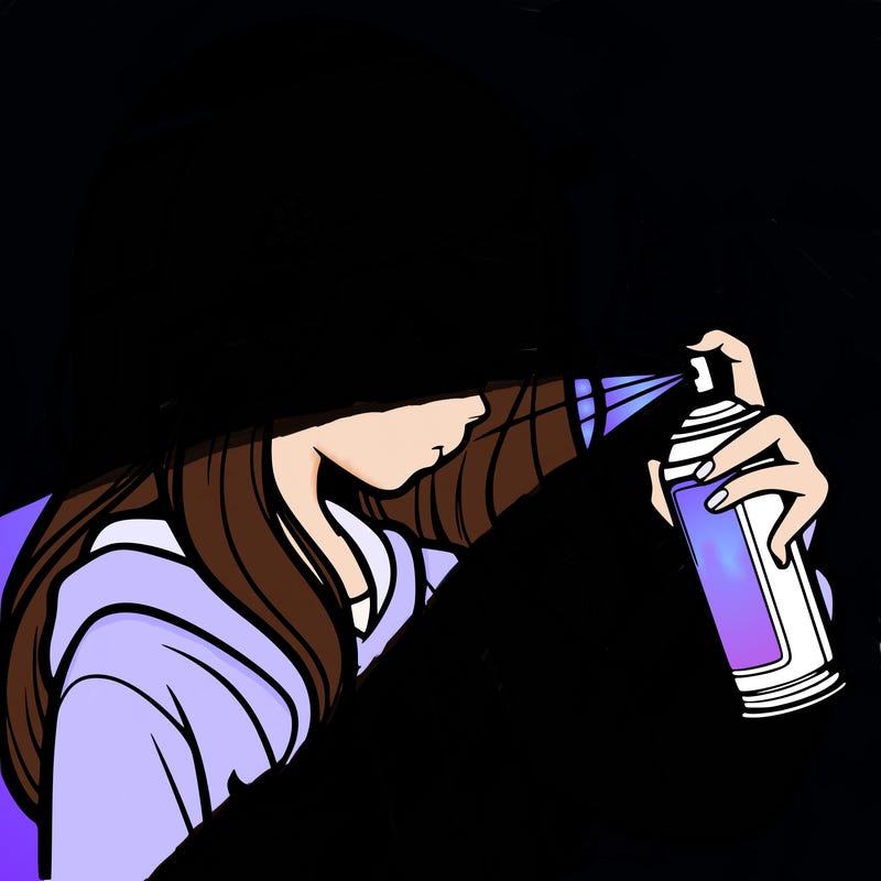 a realistic girl spray painting