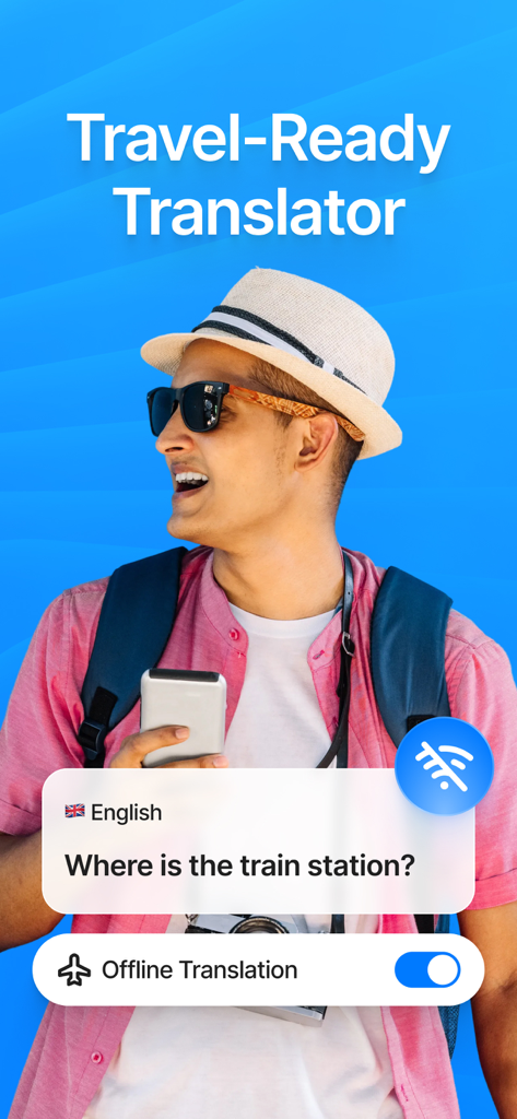 Interfaccia dell'app Traduttore AI che mostra la modalità di traduzione offline per i viaggiatori