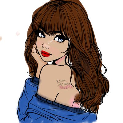 realistic girl with bangs looking over her shoulder