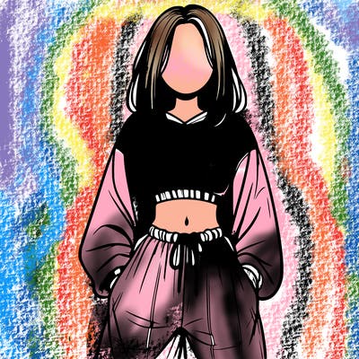 realistic girl faceless with baggy pants and a crop top