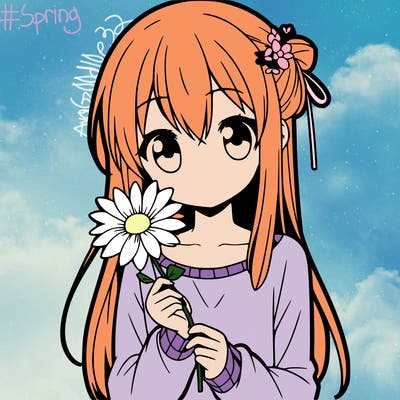anime girl holding a flower