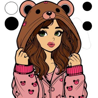 realistic girl in a animal pjs hoodie