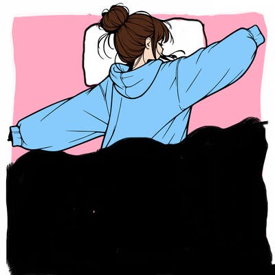 realistic girl jumping with a bun and oversized sweatshirt