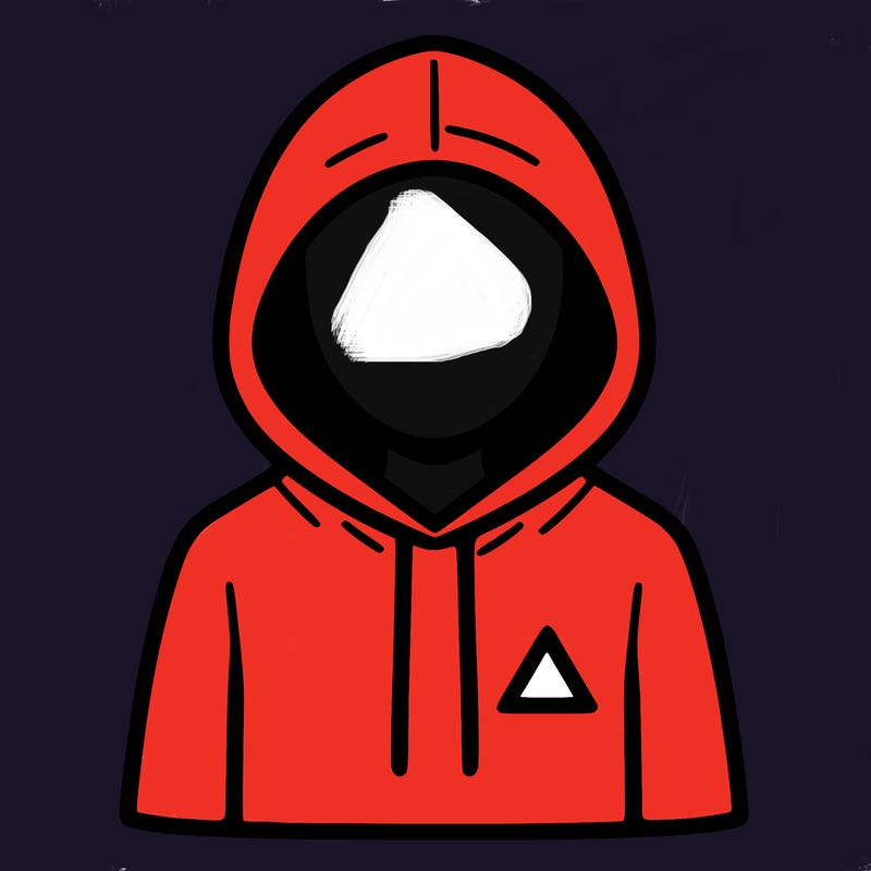 a person with non face waering a hoodie with a small triangle symbol