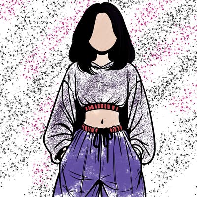 realistic girl faceless with baggy pants and a crop top