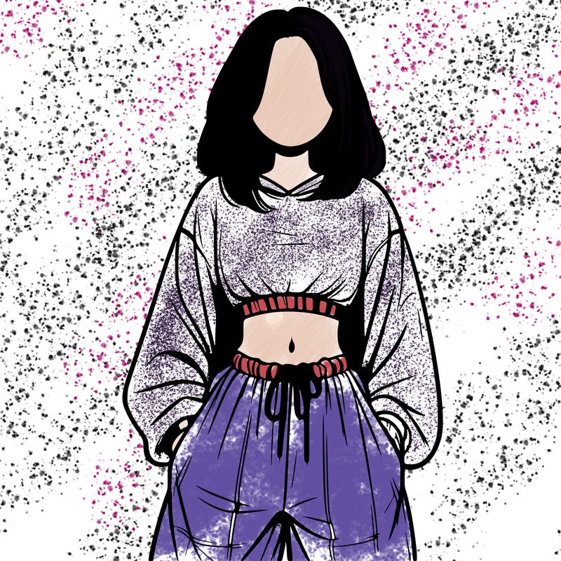 realistic girl faceless with baggy pants and a crop top