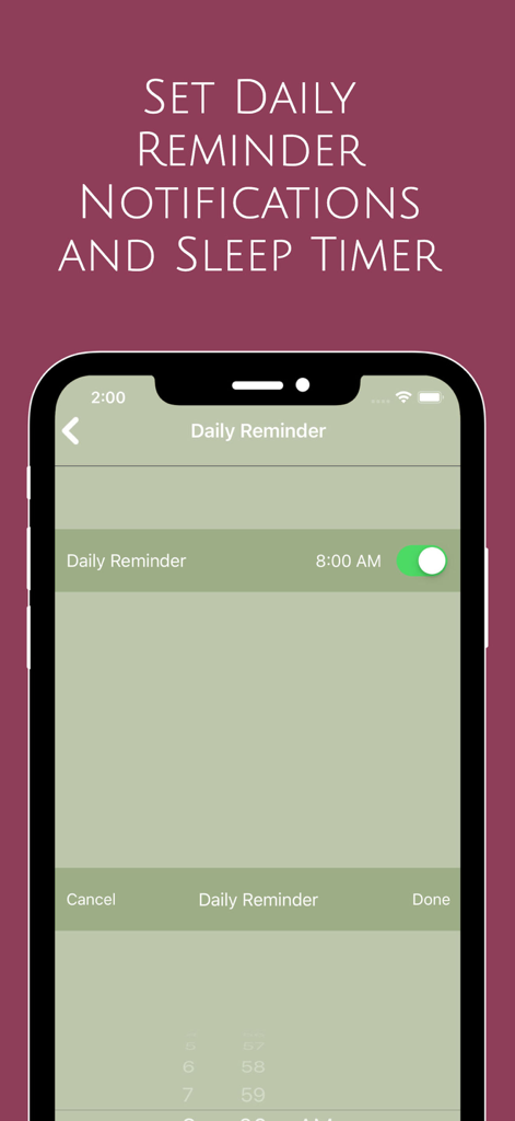 The Kuan Yin Transmission - Daily reminder and sleep timer settings in The Kuan Yin Transmission app