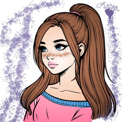 realistic girl with a high ponytail