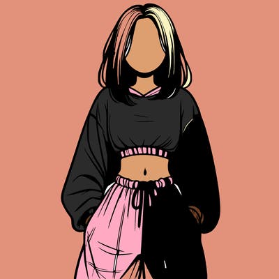 realistic girl faceless with baggy pants and a crop top