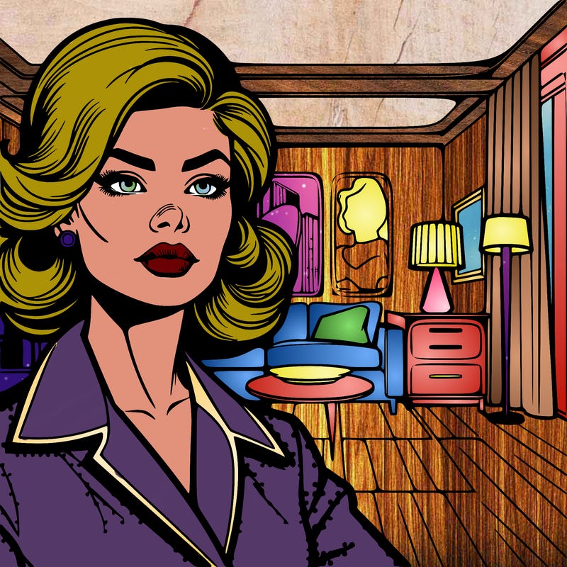 pop art woman in her living environment