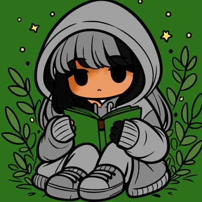 girl in oversized hoodie reading a book