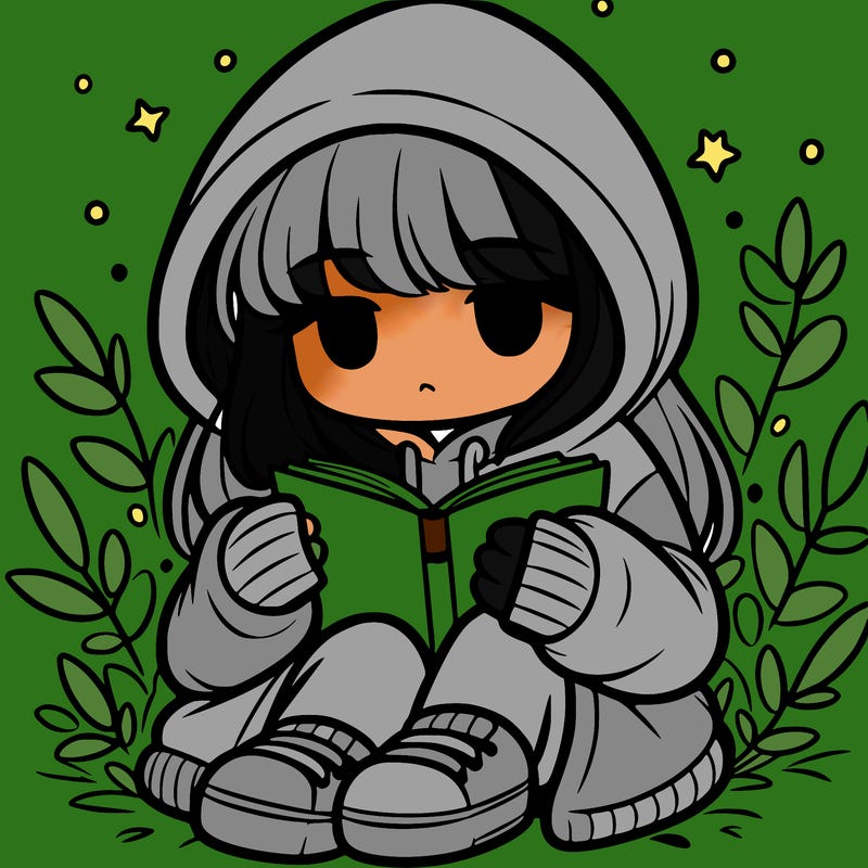 girl in oversized hoodie reading a book