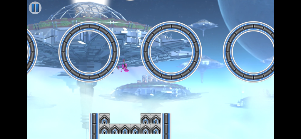 G-Switch 4: Creator - A pink character jumps through hoops in a futuristic sci-fi level in G-Switch 4 Creator.