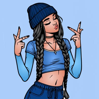 realistic teenage girl with braids and a beanie and crop top doing 🫶🏼