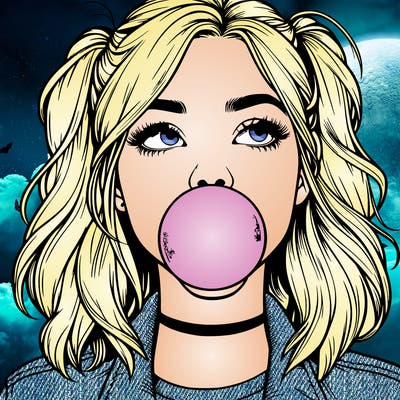 realististic girl blowing bubble -gum