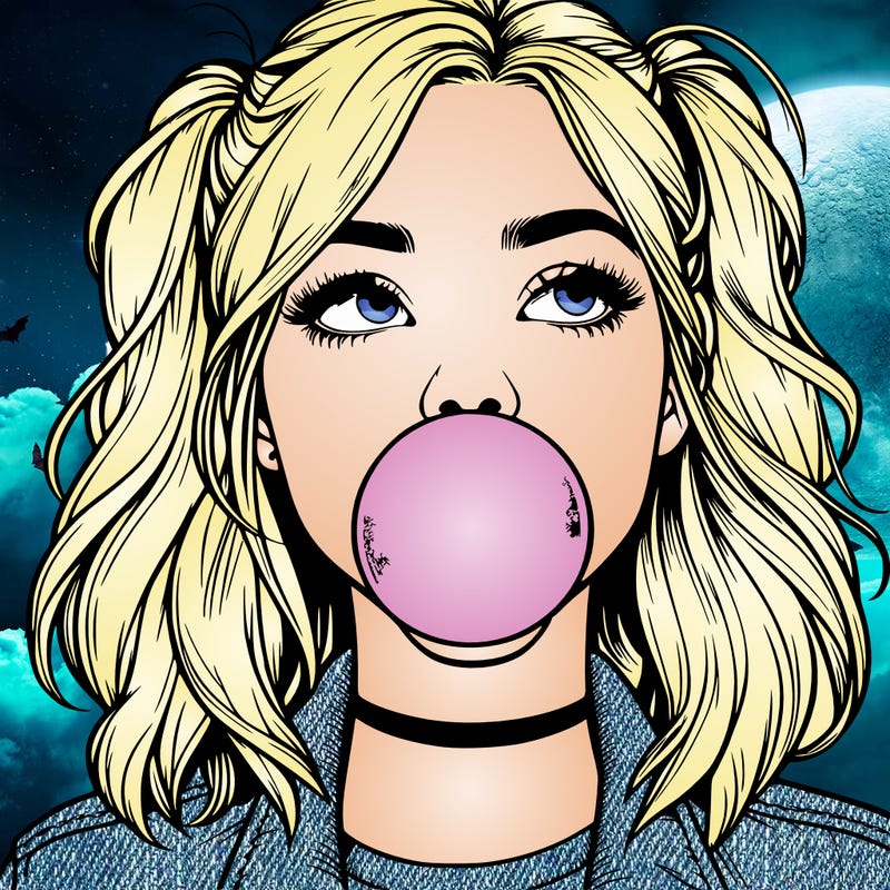 realististic girl blowing bubble -gum