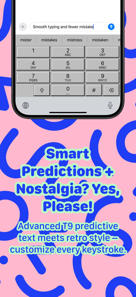 Retro Txt T9 Number Keyboard - Retro Txt app interface showing T9 number keyboard with predictive text and nostalgic design